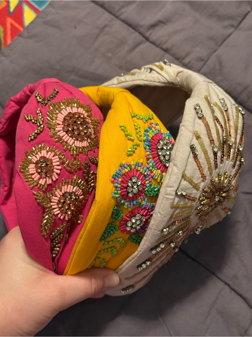 Embellished Pink, Yellow & Cream Beaded Headband Set-new!